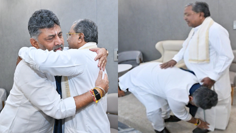 ಬ್ರೇಕ್‌ಫಾಸ್ಟ್‌ ಮೀಟಿಂಗ್‌ – ಸಿದ್ದರಾಮಯ್ಯನವರನ್ನು ತಬ್ಬಿ ಕಾಲಿಗೆ ಬಿದ್ದ ಡಿಕೆ